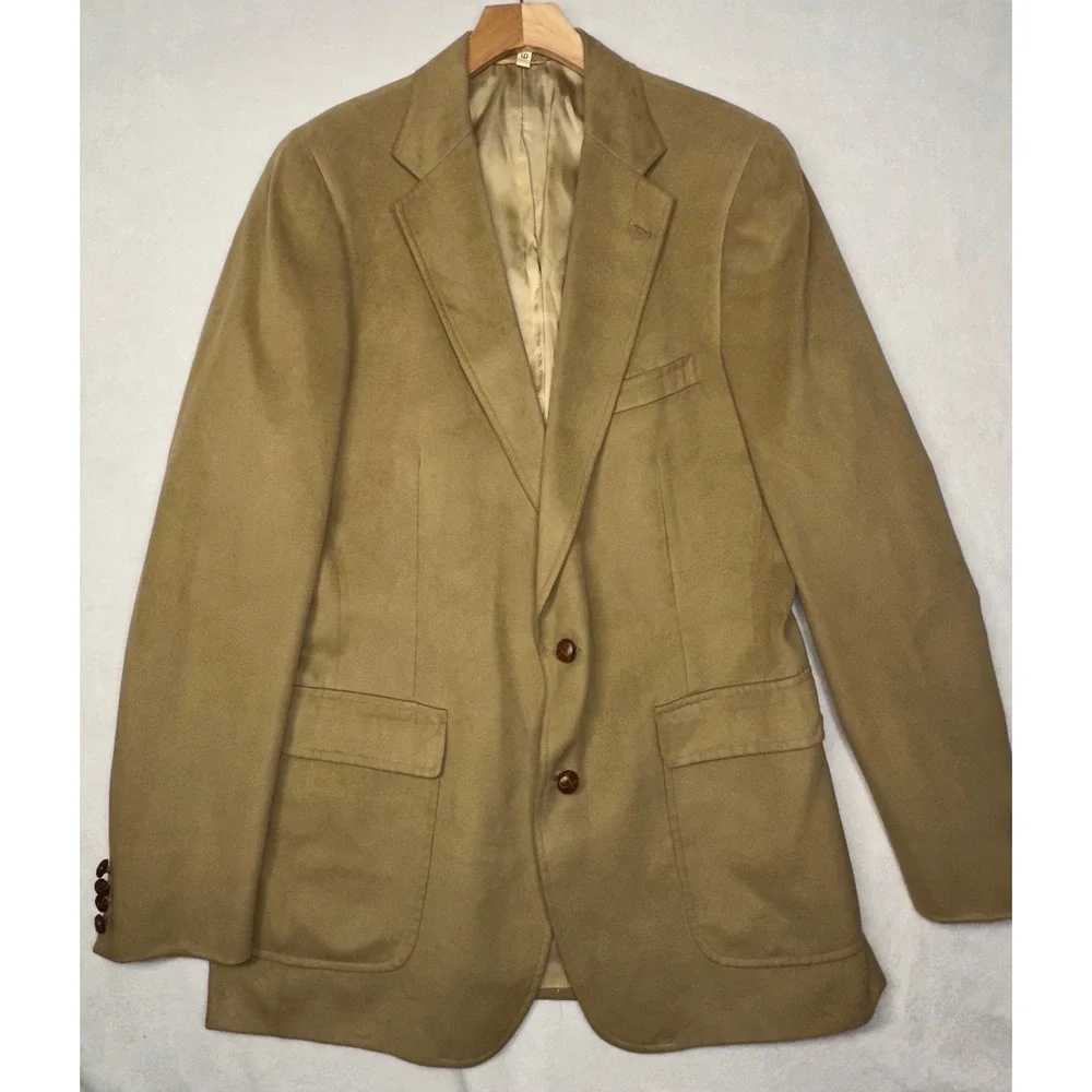 Chaps Ralph Lauren Mens FeatherSuede Blazer Camel Tan Sport Coat Vintage 40R‎